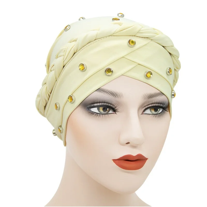 

Womens Hats Multifunction Fashion New Cross-border Beaded Braid Hat Solid Color Milk Silk Chemotherapy Hat Muslim Baotou Hat