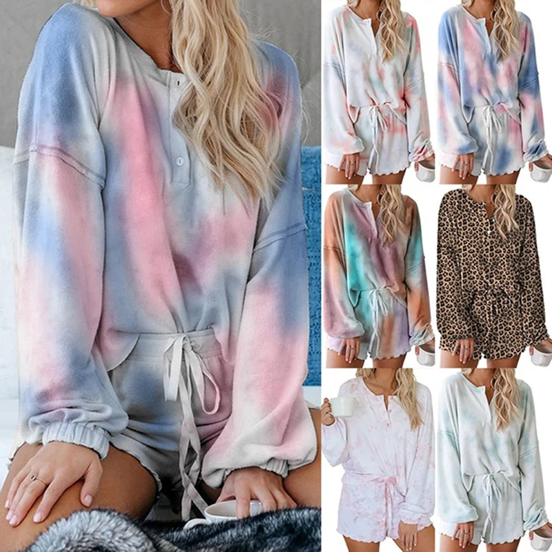 

Women Set Summer Tie Dye Short Sleeve Top Shirt Loose Shorts Casual Two Piece Set Streetwear Outfits Tracksuits Dropshipping