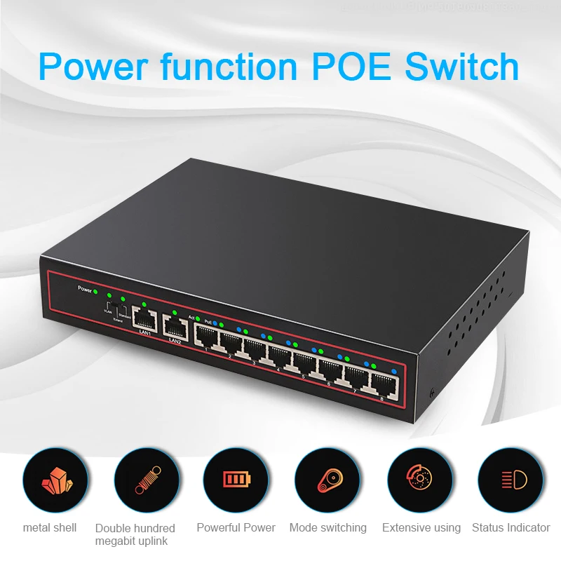 Коммутатор Ethernet POE 10 портов 52 в VLAN 10/100 Мбит/с IEEE 802.3af/at сетевой переключатель для ip