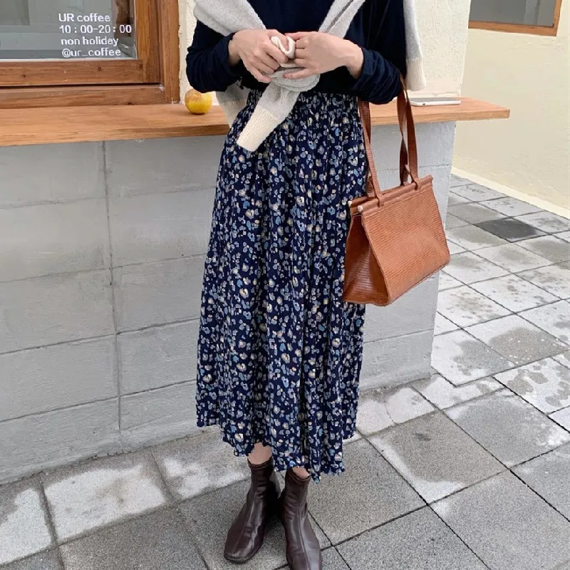 

HziriP Women Floral Skirts 2021 Autumn New Vintage High Waist Thin Sweet Irregular A-Line All Match Casual Female Office Lady