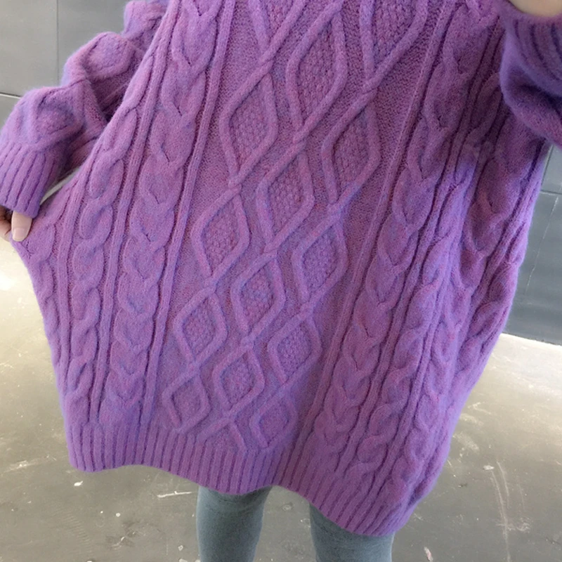 

2021 Autumn Winter Long Sweaters for Women Oversized Solid Knitted Pull Jumpers Turtleneck Loose Casual Thick Pullovers Female