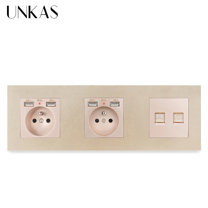 UNKAS пластиковая панель двойная французская стандартная розетка с 4 usb портом для