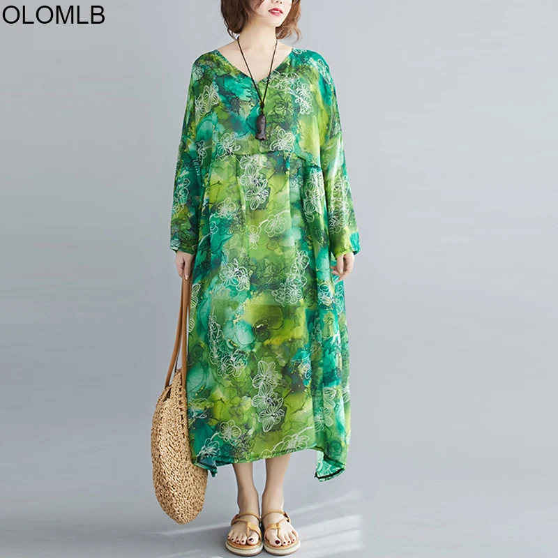 Женское платье с длинным рукавом свободный Шифоновый Сарафан в стиле бохо