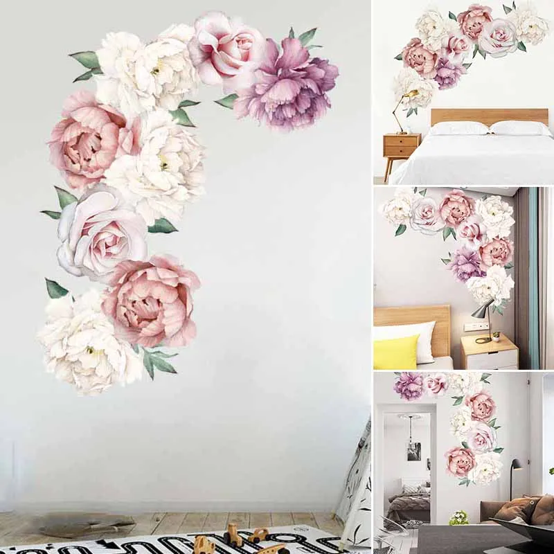 

Peony Flower Wall Sticker Floral Bedroom Living Room Art Mural Decal New