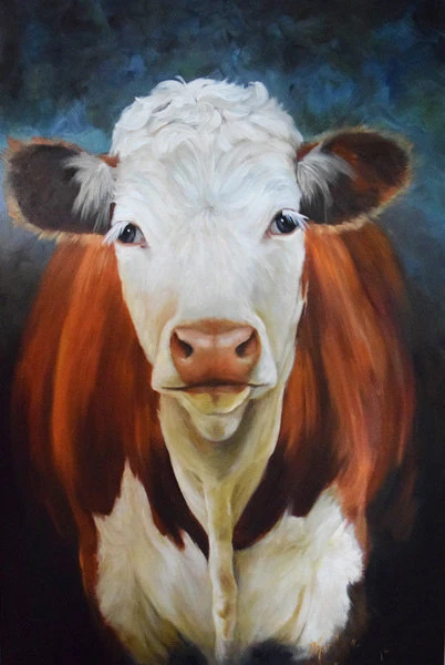 

36" INCH LARGE HEREFORD COW OIL PAINTING # TOP ORIGINAL ART ## 100% HAND PAINTED ART OIL PAINTING -ACCEPT CUSTOM ANIMAL ART