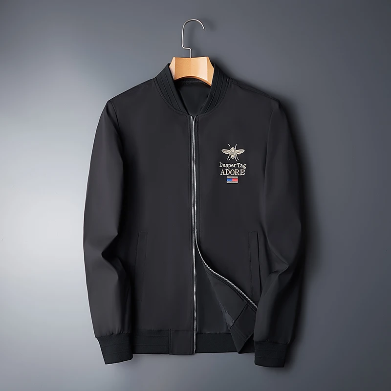 

Autumn Winter Male Jackets Luxury Gold Embroidery Stand Collar Casual Men Jacket Coat Slim Zipper Man Coat Vintage Bomber Jacket