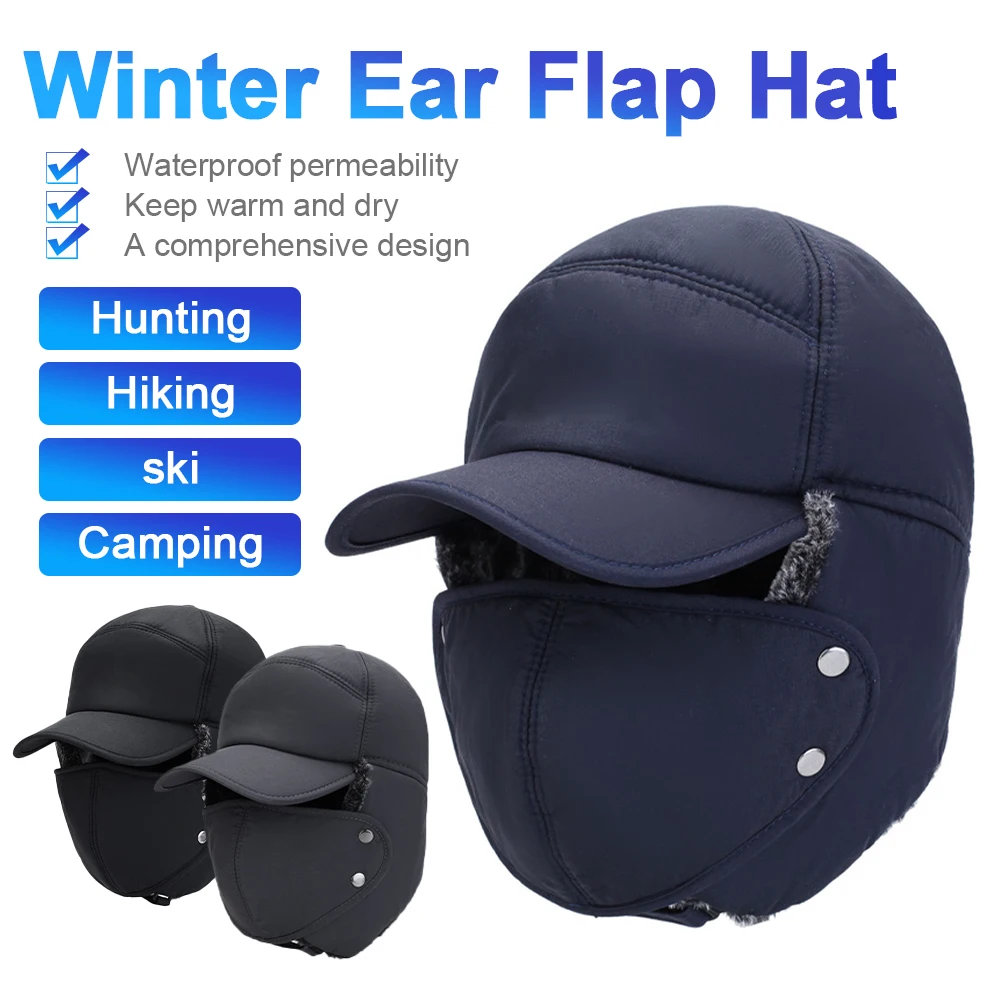 

Мужская зимняя шапка-ушанка, шапка-ушанка для защиты ушей, ветрозащитная Теплая Лыжная Шапка, бархатная утепленная шапка-ушанка для рыбалки...