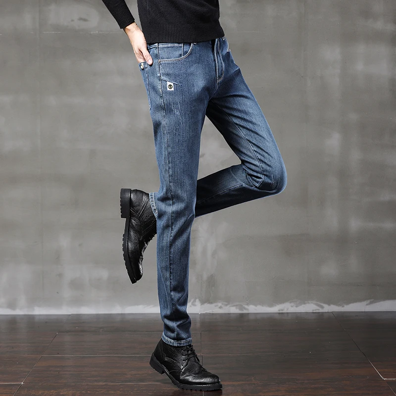 Мужские модные деловые повседневные джинсы универсальные Стрейчевые узкие