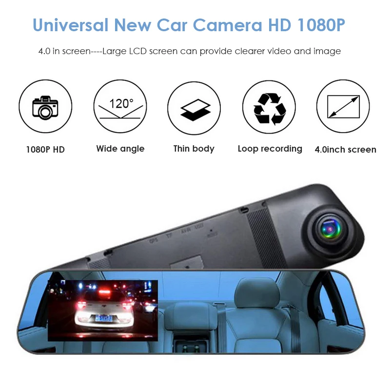 

Универсальная автомобильная камера HD 1080P с одной записью, 4-дюймовый цифровой видеорегистратор, Автомобильный видеорегистратор с широким у...
