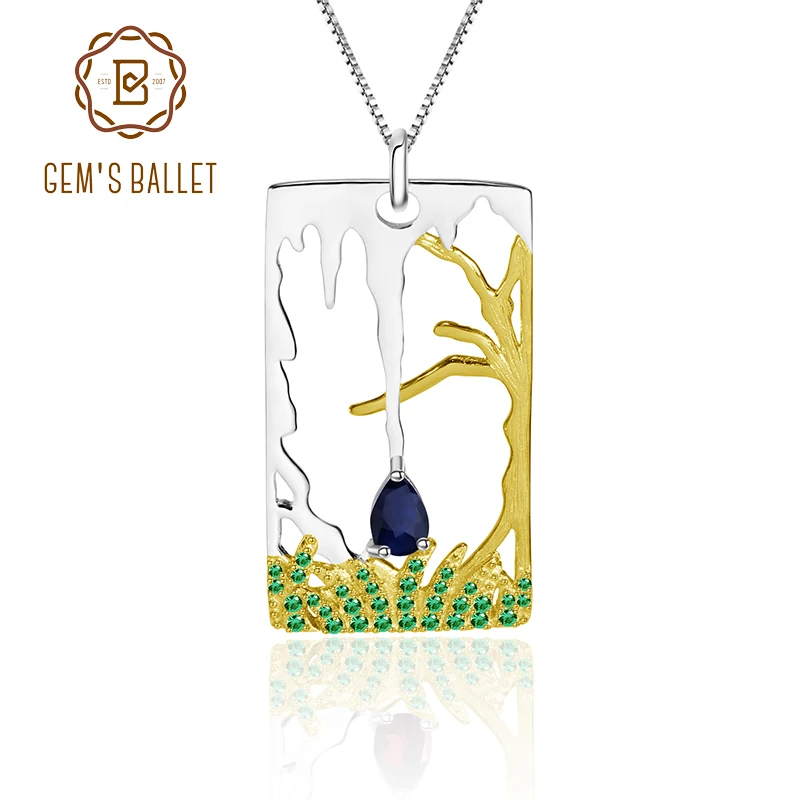 GEM'S балет 0.48Ct Натуральный Синий Сапфир ювелирные украшения 925 пробы серебряный кулон ожерелье A Sad Love Story для женщин Хэллоуин