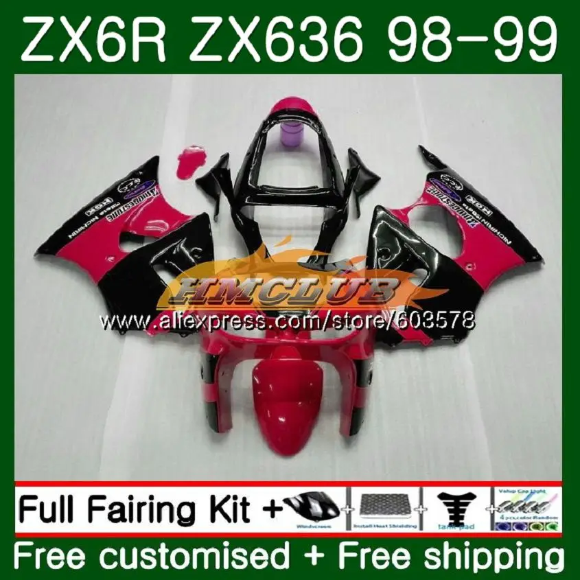 

Корпус для KAWASAKI ZX-6R ZX600 ZX600CC 98 99 105CL.0 600CC ZX636 ZX6R 98 99 ZX 636 ZX 6R 1998 1999 Обтекатели красный черный Лидер продаж
