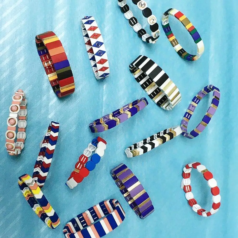 Эмалированные эластичные веревочные браслеты радужного цвета смешанные