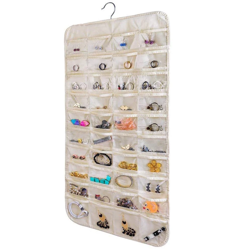 Двухсторонний висячий шкаф для хранения ювелирных украшений 80 карманов сумка