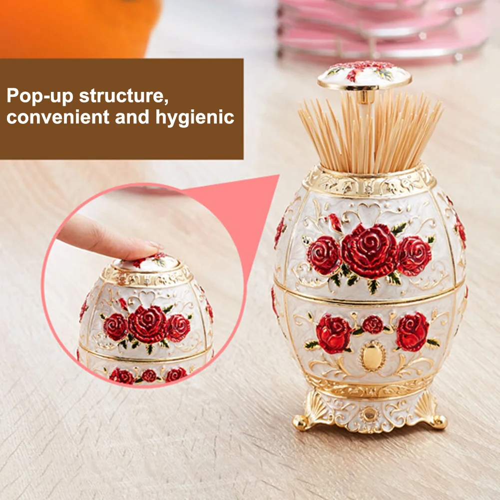 

Luxury Metal Vintage AutomaticToothpick Holder Zinc Alloy Metal Toothpick Dispenser Box Organizer European Style home decor