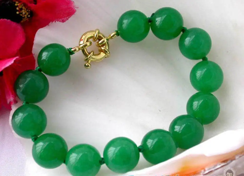 

Горячая природа круглый зеленый нефрит бусина, жесткий браслет 12 мм 7,5''