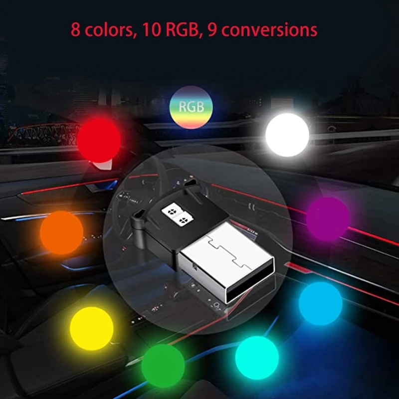 

y5jbMini USB LED Night Lamp 8 Color RGB Atmosphere Lamp USB Ambient Light Y5JB
