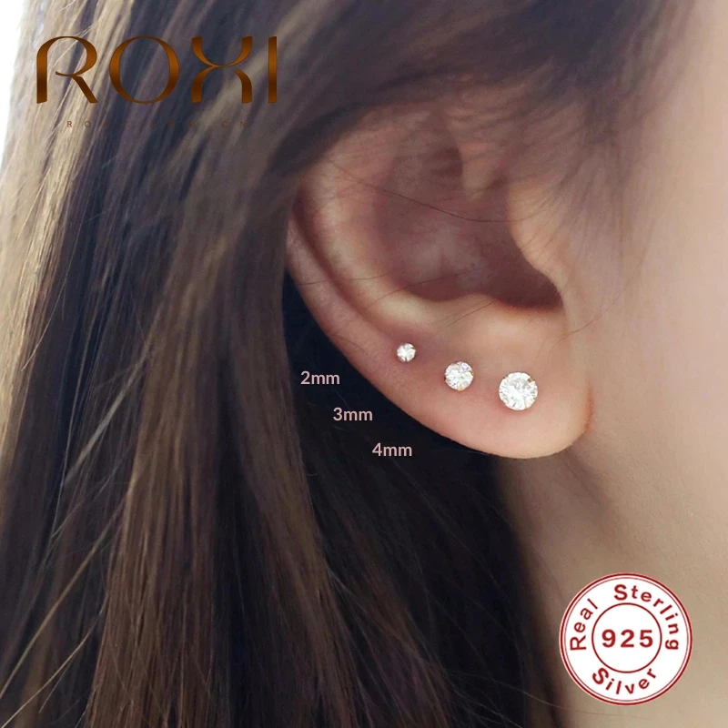 ROXI 3 предмета 2/3/4 мм 925 Серебро четыре коготь Косынка пирсинг серьги для женщин и