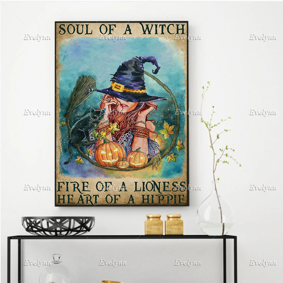 

Switch Girl And Black Cat Poster Soul Of A Witch Fire Of A Lioness Heart Of A Hippie Home Decor Canvas Wall Art Prints Gift