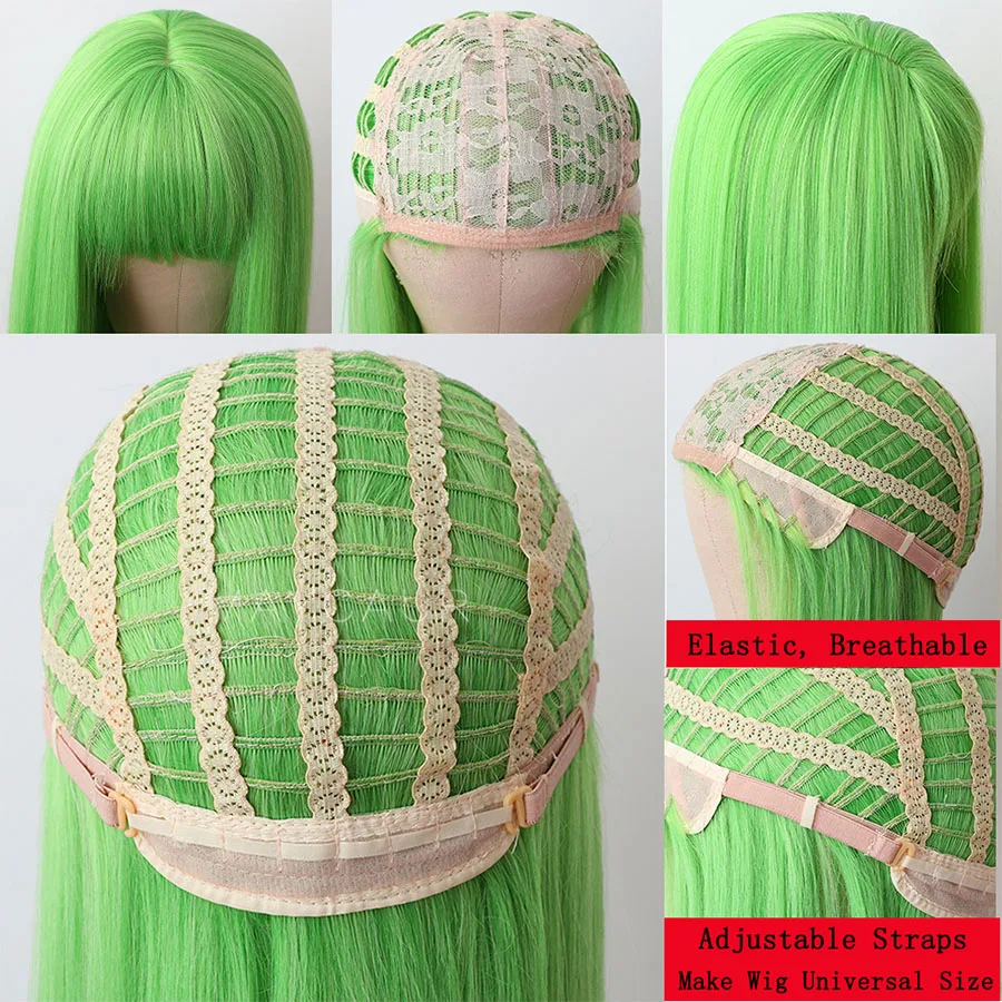 

Maycaur Long Straight Hair 22 Inch Lime Green Color Synthetic Wigs with Full Bangs Glueless Hair Wig for Women