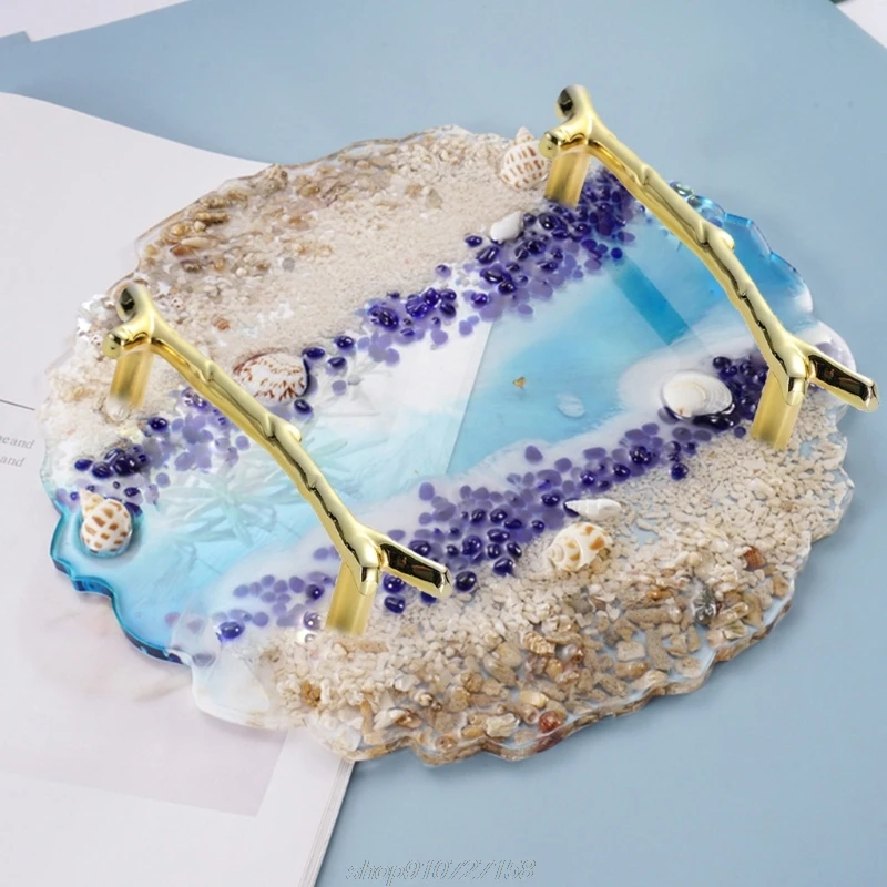 

Irregular Round Silicone Resin Tray Mold with 2 Pcs Gold Handles Fruit Geode Platter Molds Resin Faux Agate Tray A02 21 Dropship