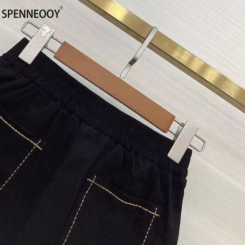 SPENNYMOOR 2021 Designer Brand Summer Shorts Women Elastic Waist Letter Embroidery Fashion Casual Shorts