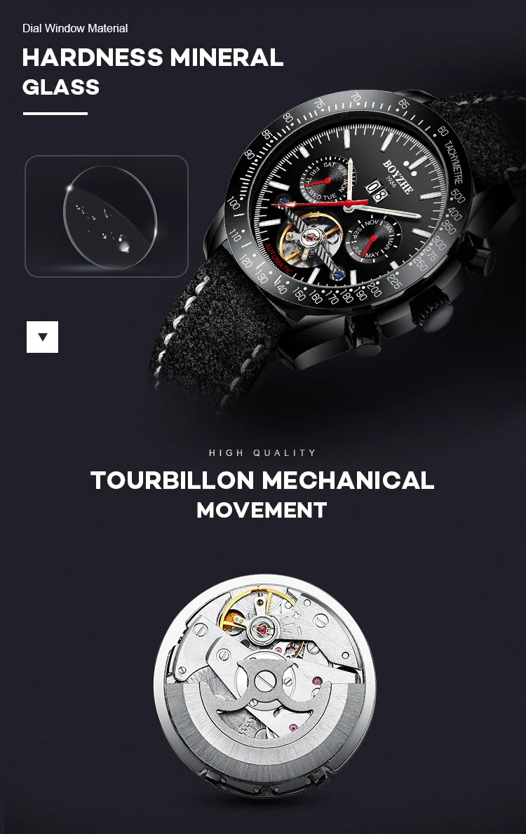 BOYZHE Мужские автоматические механические часы лучший бренд класса люкс Tourbillon часы мужские спортивные календарь Модные Военные horloges mannen