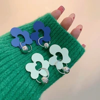 s925 silver needle korean fashion big hollow white blue flower stud earrings for women statement fashion femme wholesale jewelry