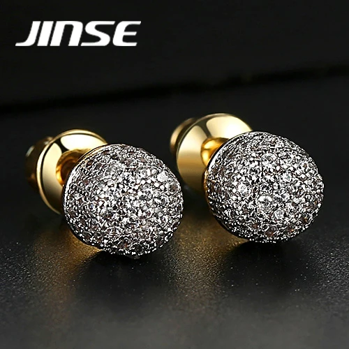 Роскошные полностью выложенные прозрачные серьги гвоздики JINSE для мужчин и