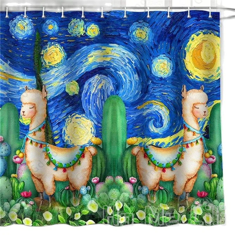 

Moon Llama Shower Curtain By Ho Me Lili Starry Sky Mexican Wild Animal Tropical Succulents Cactus Bathroom Set With Hooks