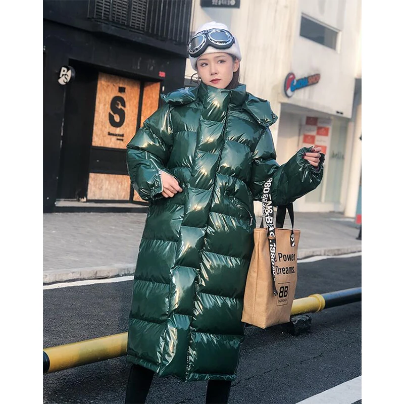 Теплая блестящая парка из лакированной кожи женская куртка на молнии Женская