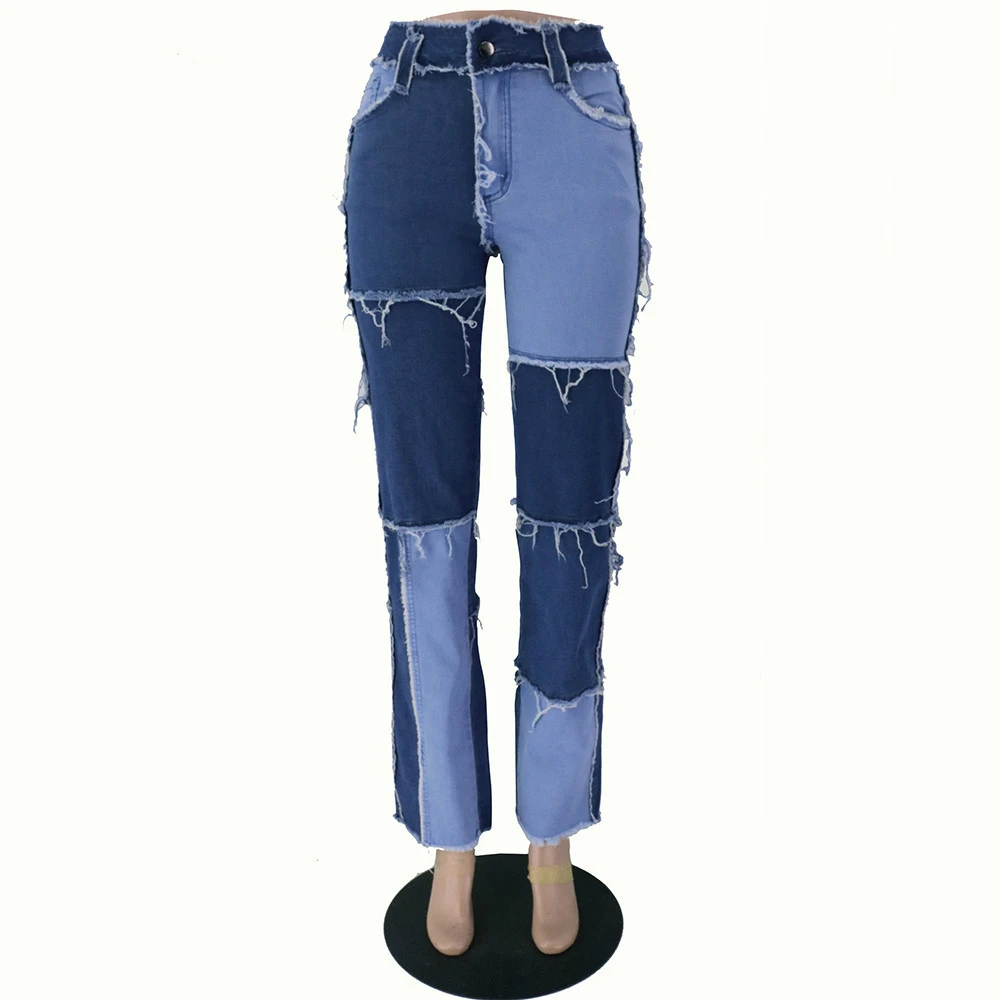 

Patchwork Woman Jeans Straight Wide Leg High Waist Pockets 2020 Ladies Aesthetic Boyfriend Jeans For Women Trousers Denim Pants