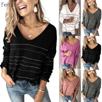 feogor sports vest 2021 early autumn new casual womens solid color knit sweater striped v neck blouse women casual top