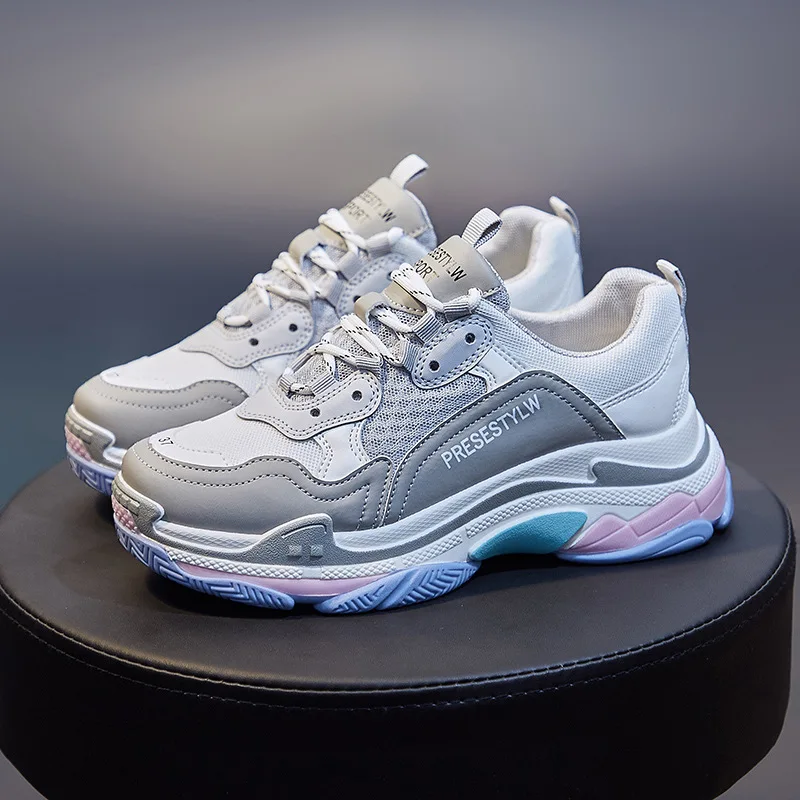 

Autumn 2021 New Color Block Thick Bottom Muffin Daddy Shoes Women's High Rise Cotton Versatile Casual Sports Shoes for Women