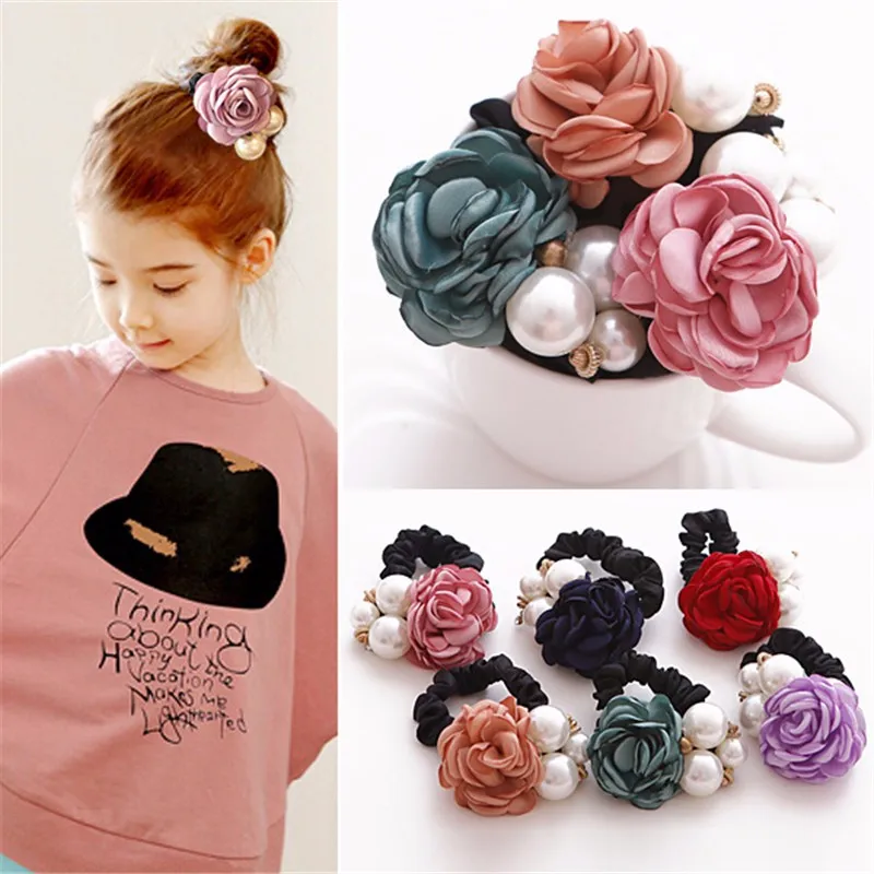 

Women Hair Rope Ring Party Gift Handcraft Flower Pearl Elastic Rubber Bands Ponytail Holder Hairbands Headwear Accessories