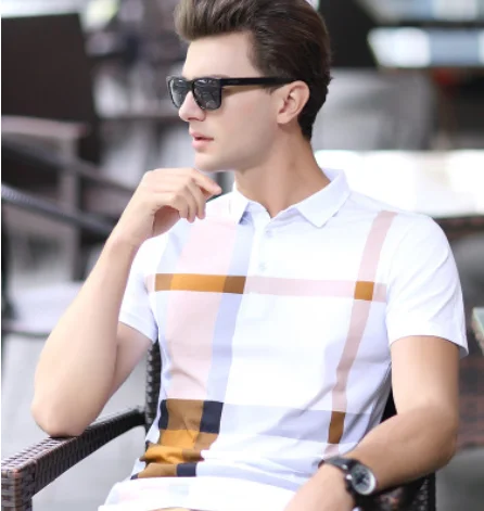 ZOGAA летние мужские рубашки поло с коротким рукавом хлопковые в клетку деловые