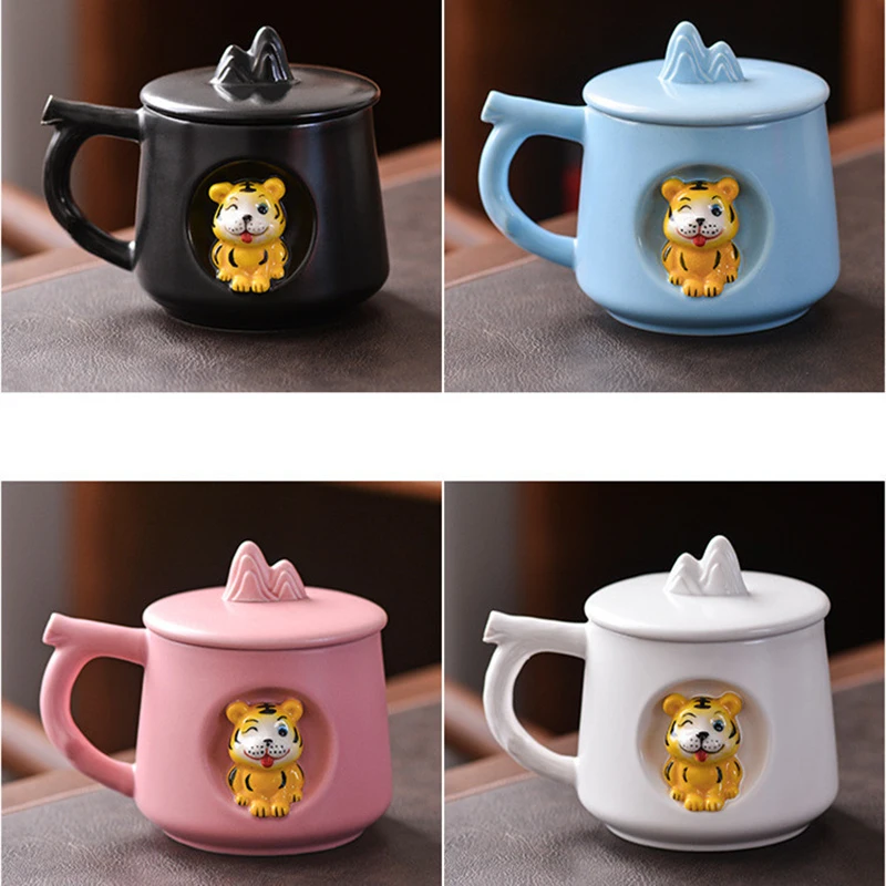 

450ml cartoon 3D tiger shape coffee cup with lid Household tea cup coffee couple mug for friends/children Personalized mug gift