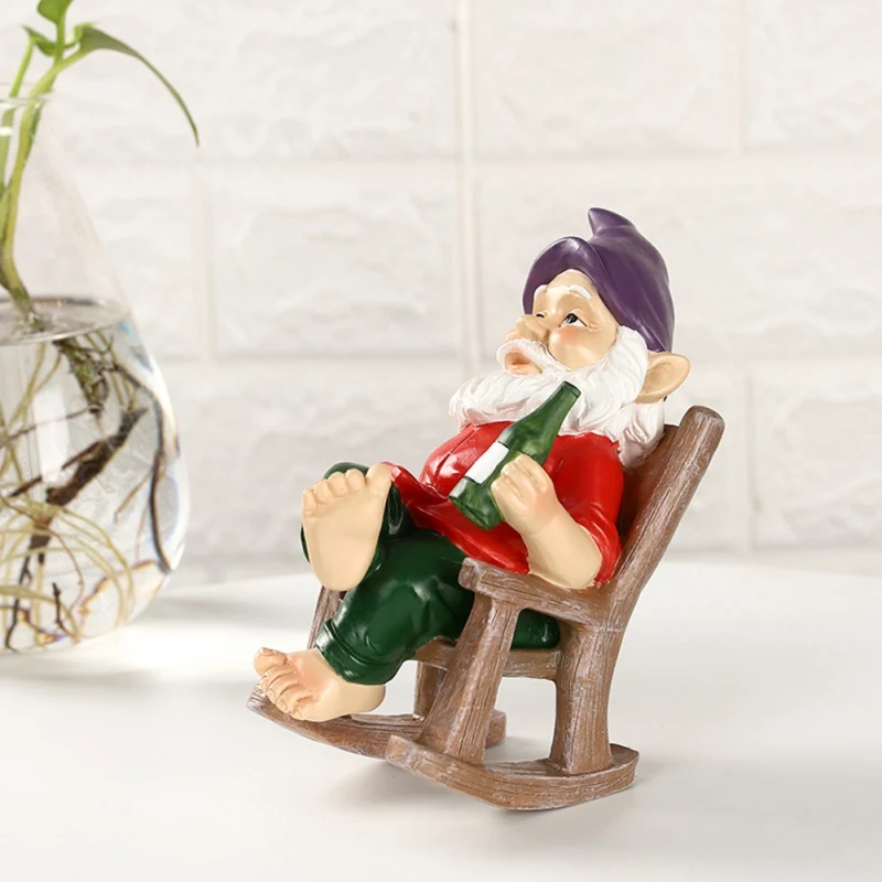 

Garden Dwarf Statue Garden Gnome Statue Rocking Chair Dwarf Sculpture Outdoor Decoration Garden Decoration