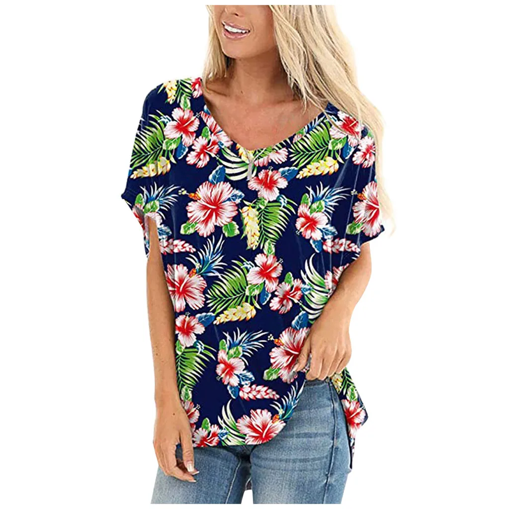 

Fashion 2020 t shirt women Casual Short Sleeve with Pocket Tie-dye Printed V-Neck T-shirt clothes for women