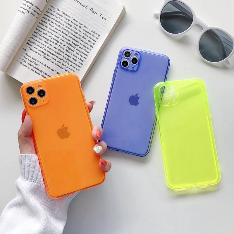 

Флуоресцентный цветной противоударный чехол для телефона iPhone 11 Pro Max XR X XS 6 6S 7 8 Plus SE 2020, неоновый чехол, мягкий прозрачный чехол для телефона и...