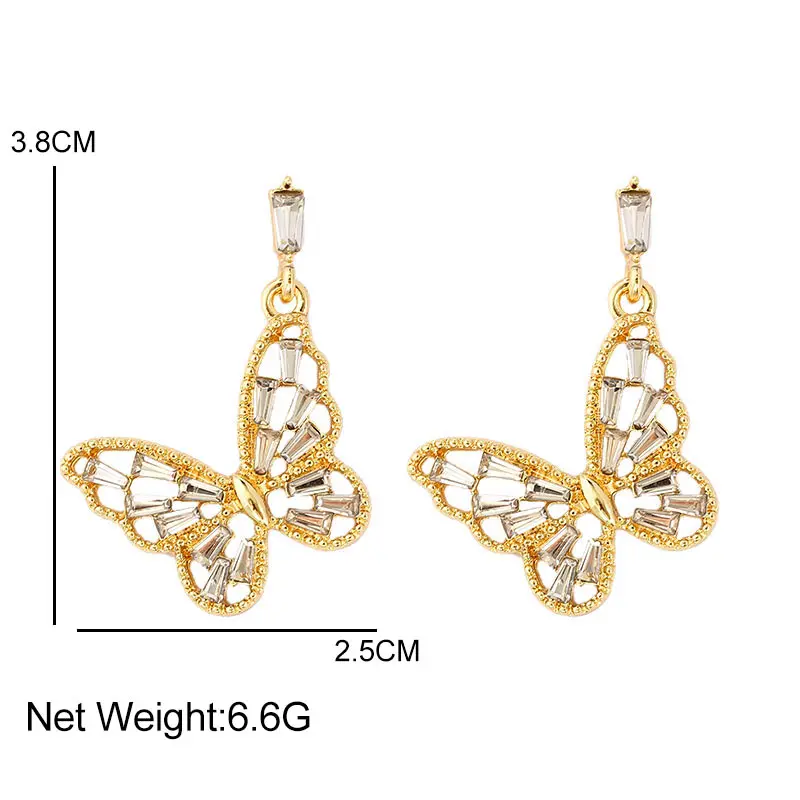 

BYNOUCK Trendy Sweet Shiny Woman Earrings Crystal Butterfly Charms Hollow out Stud Earrings 2020 Gold Color Stud Female jewelry