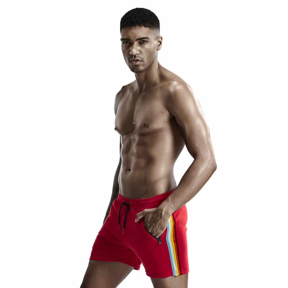 Men's Summer Home-wear Casual Shorts Rainbow Striped Comfortable Sweatpants Jogger Fitness Trousers Sexy Men Hot Sell | Мужская