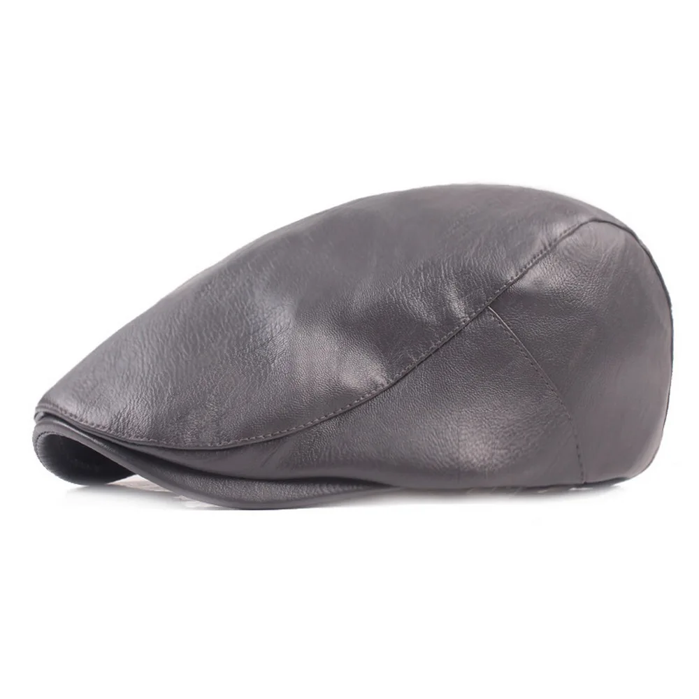 Man Berets PU Material Hats with Visor for Male Solid Color Adjustable Head Circumference High Quality Outdoor Fashion