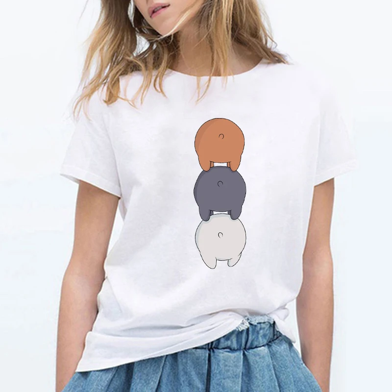 Kawaii/летние милые модные женские футболки с изображением голых медведей из