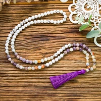 8mm natural amethyst howlite agate beaded necklace meditation yoga blessing jewelry 108mala rosary tibetan tassel pendant