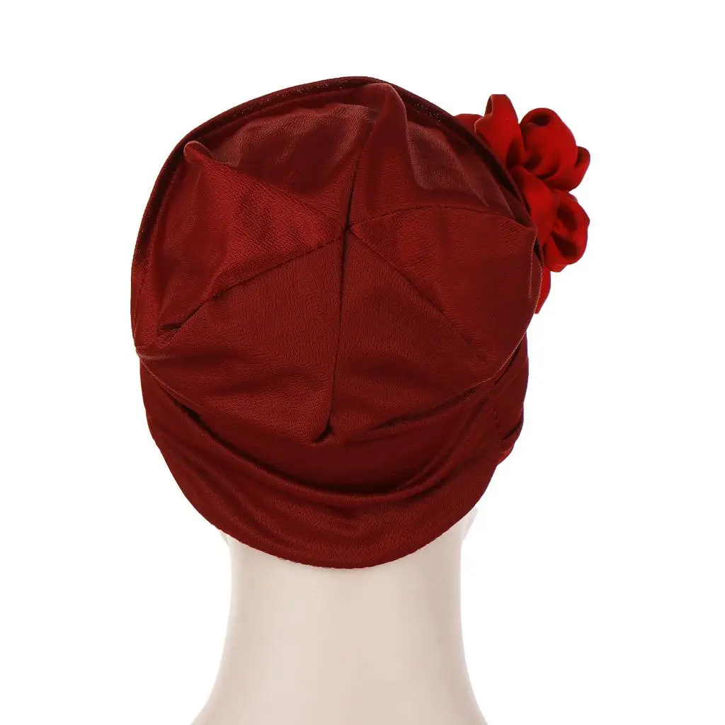 

India Hat Women Muslim Flower Turban Beanie Bonnet Headscarf Chemo Cap Wrap Headwrap Pleated Skullies Hair Loss Cap Islamic New