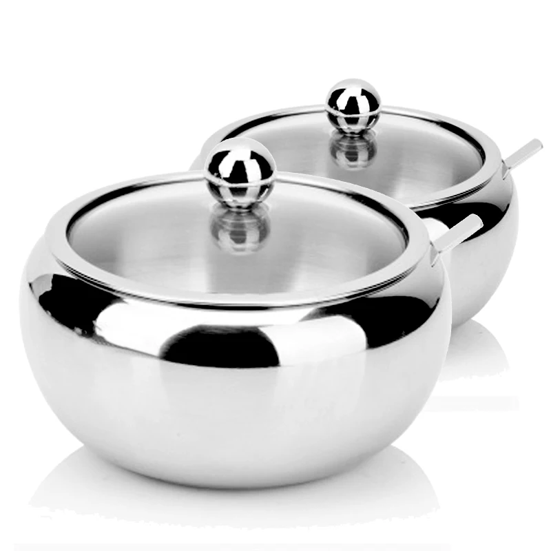 

Kitchen Stainless Steel Sugar Bowl With Lid And Spoon Portable Sugar Jars Container Cooking Sugar Seasoning Jar Storage Bottle