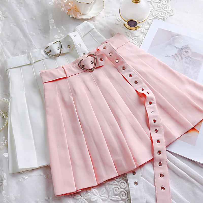 

Gothic Underskirt Saias Femininas New Preppy Style Y2k Women Skirt Uniform Kawaii High Waist Pleated Skirts Female Send Belt