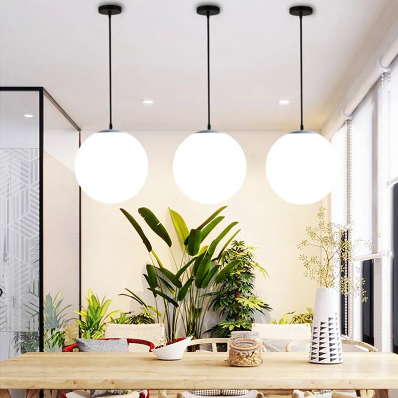 Nodic white Glass Ball pendant  for Dining room bar Kitchen island dining table light indoor home moon pendant light fixture