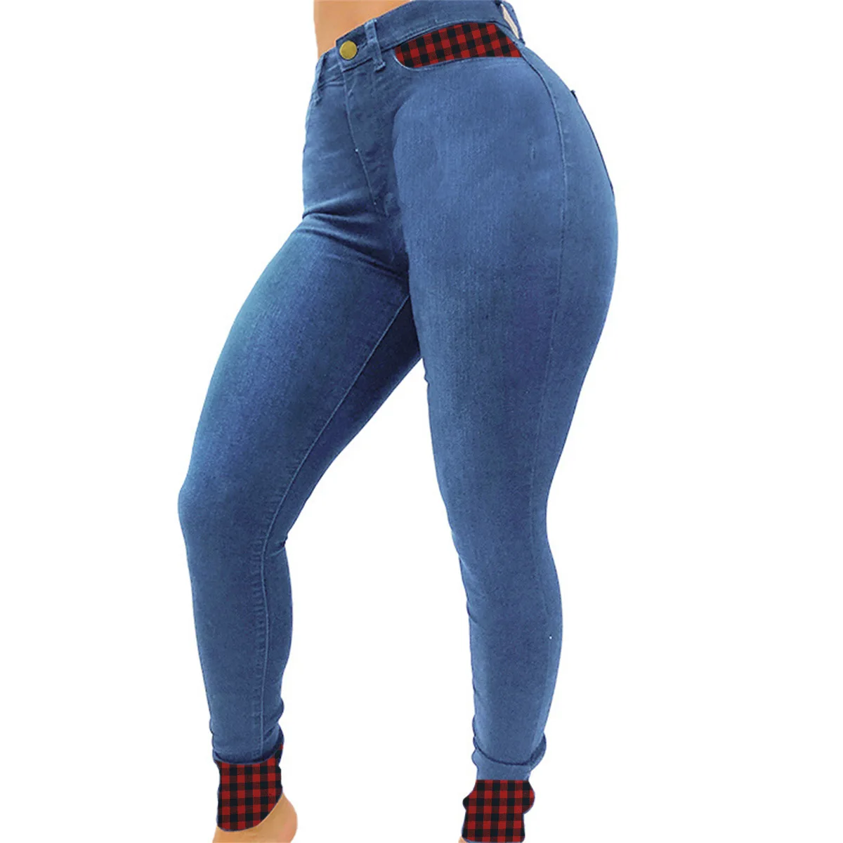 

Large size women's jeans, plaid, stitching, sexy tight-fitting women's trousers, 5XL,elastic, women's, high waist and feet pants