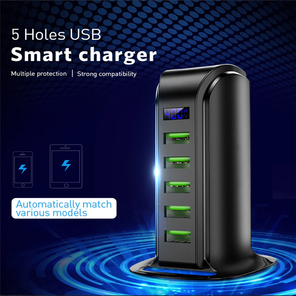 ILEPO 5 Порты и разъёмы USB Зарядное устройство концентратор светодиодный Дисплей